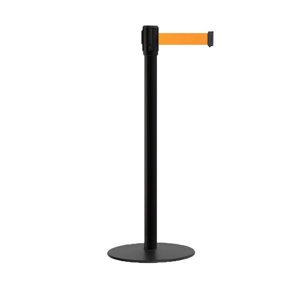 Montour Line Retractable Belt Stanchion, Low Base, 2in Black Post  9' Fl.Org Belt MX530-BK-FOR-90